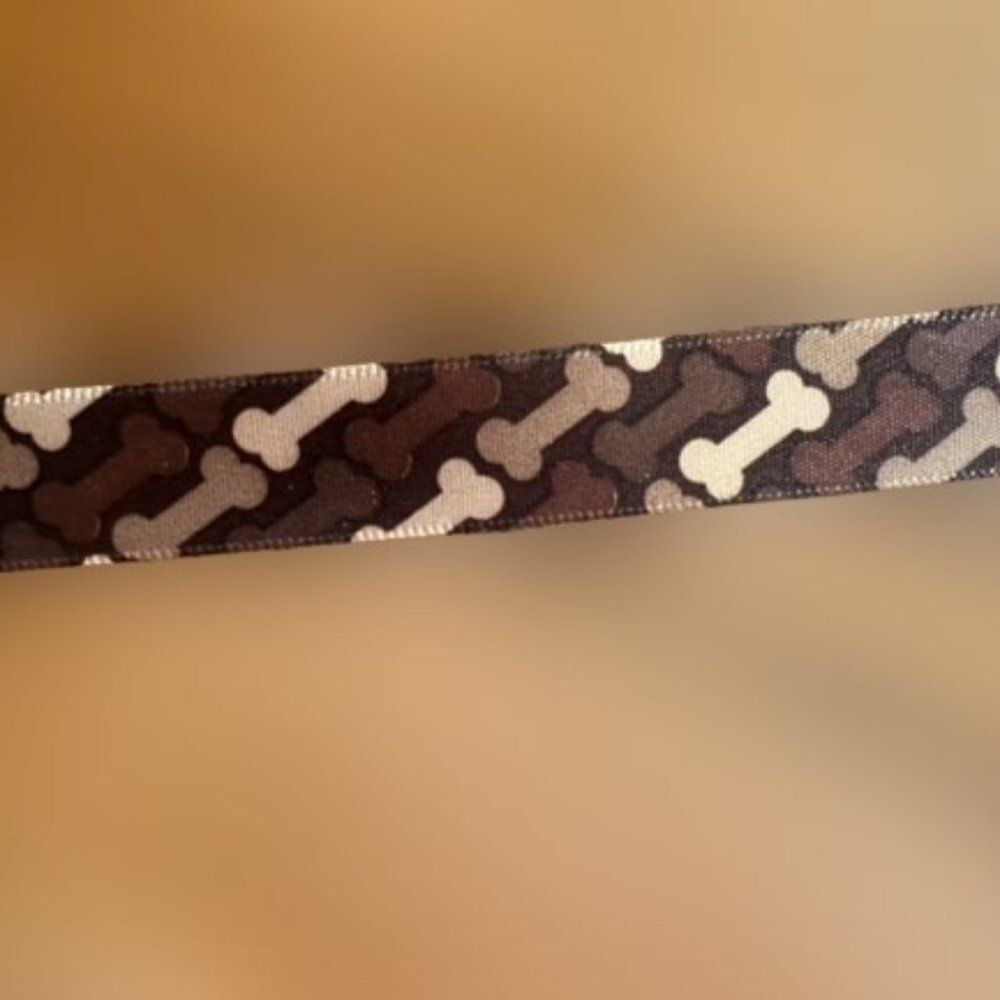 Brown Satin Ribbon with Multi Colored Bones  ****ALL RIBBONS BUY 2 GET 1 FREE DE
